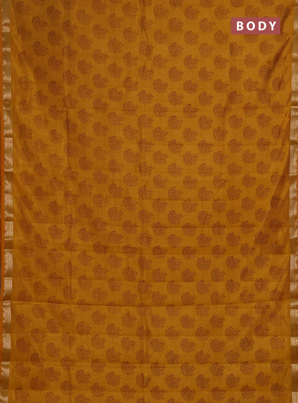 Semi Raw Silk Saree dark mustard with allover butta prints and zari woven border