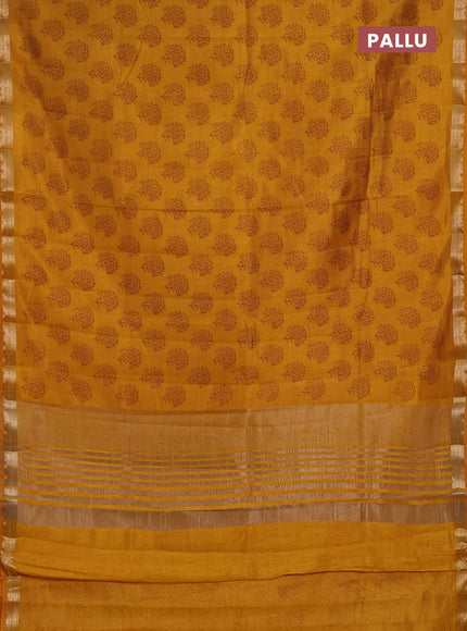 Semi Raw Silk Saree dark mustard with allover butta prints and zari woven border