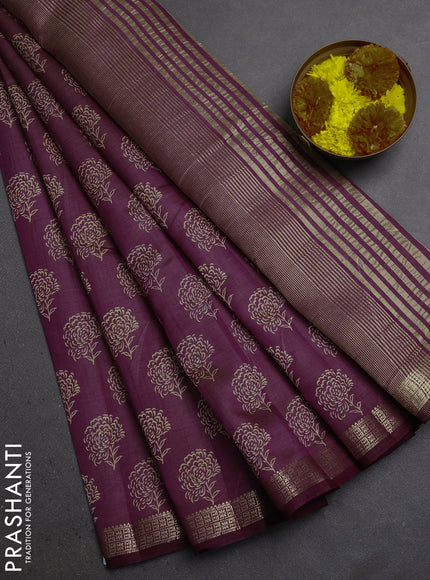 Semi Raw Silk Saree purple with allover butta prints and zari woven border