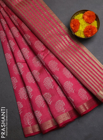 Semi Raw Silk Saree pink with allover butta prints and zari woven border