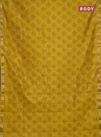 Semi Raw Silk Saree mustard yellow with allover floral butta prints and zari woven border
