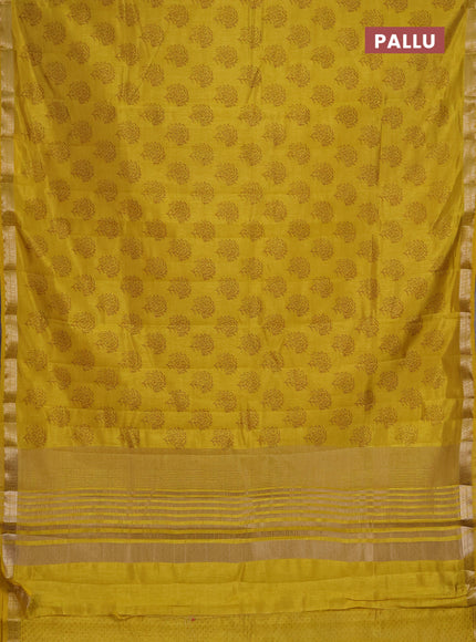 Semi Raw Silk Saree mustard yellow with allover floral butta prints and zari woven border