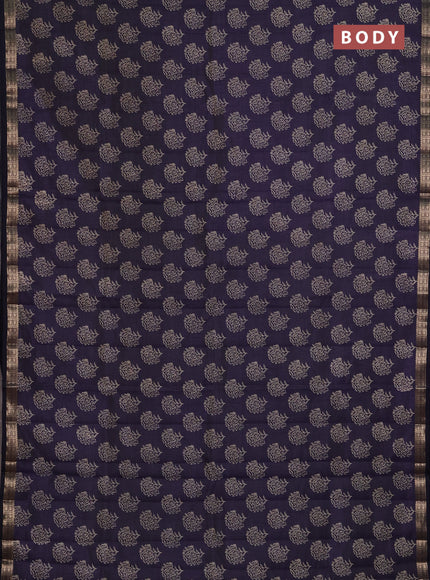 Semi Raw Silk Saree navy blue with allover floral butta prints and zari woven border