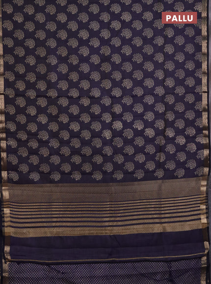 Semi Raw Silk Saree navy blue with allover floral butta prints and zari woven border