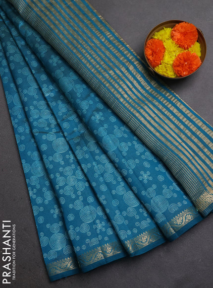 Semi Raw Silk Saree cs blue with allover butta prints and zari woven border