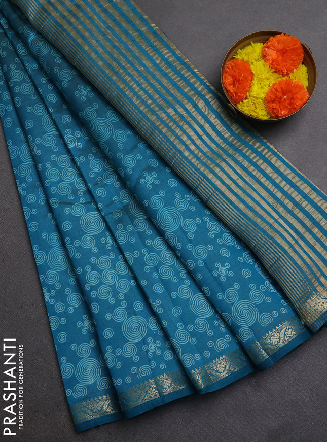 Semi Raw Silk Saree cs blue with allover butta prints and zari woven border