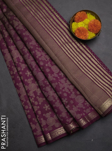 Semi Raw Silk Saree purple with allover geometric butta prints and zari woven border