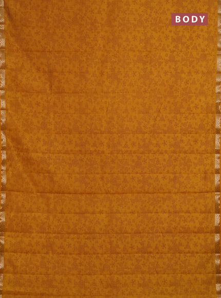 Semi Raw Silk Saree dark mustard with allover geometric butta prints and zari woven border