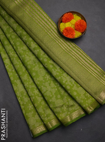 Semi Raw Silk Saree light green with allover geometric butta prints and zari woven border