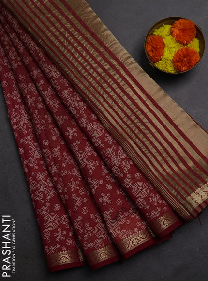 Semi Raw Silk Saree dark pink with allover geometric butta prints and zari woven border