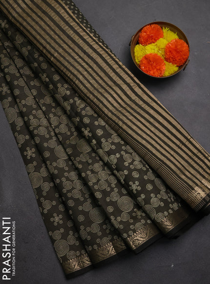 Semi Raw Silk Saree black with allover geometric butta prints and zari woven border