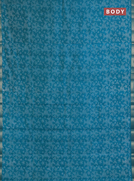 Semi Raw Silk Saree teal green with allover geometric butta prints and zari woven border