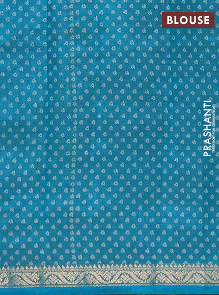 Semi Raw Silk Saree teal green with allover geometric butta prints and zari woven border