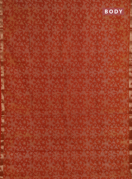 Semi Raw Silk Saree rustic orange with allover geometric butta prints and zari woven border