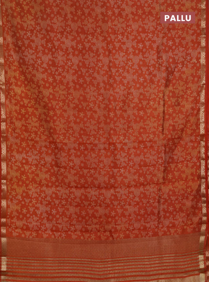 Semi Raw Silk Saree rustic orange with allover geometric butta prints and zari woven border