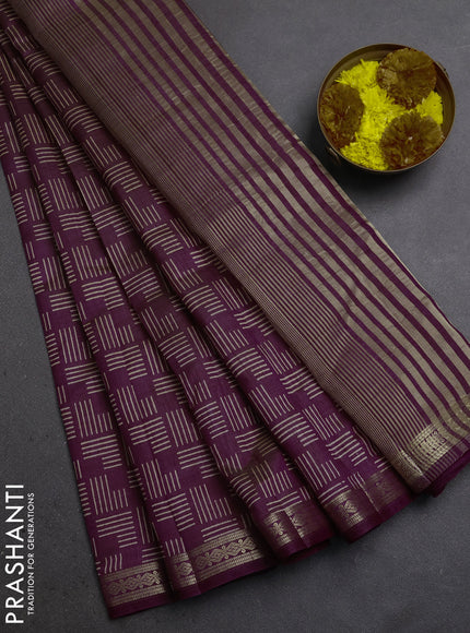Semi Raw Silk Saree purple with allover geometric butta prints and zari woven border
