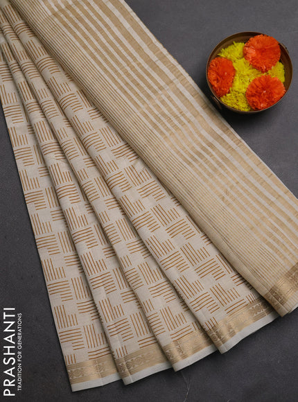 Semi Raw Silk Saree cream with allover geometric butta prints and zari woven border