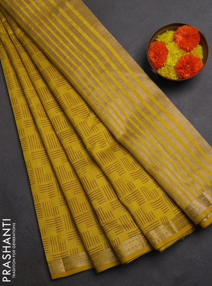 Semi Raw Silk Saree mustard yellow with allover geometric butta prints and zari woven border