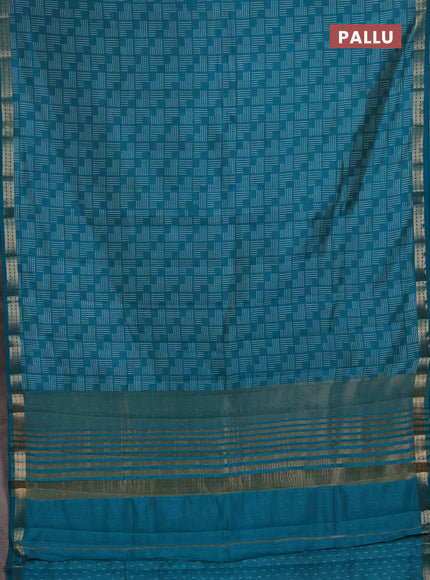 Semi Raw Silk Saree teal green with allover geometric prints and zari woven border