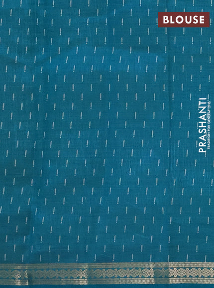 Semi Raw Silk Saree teal green with allover geometric prints and zari woven border