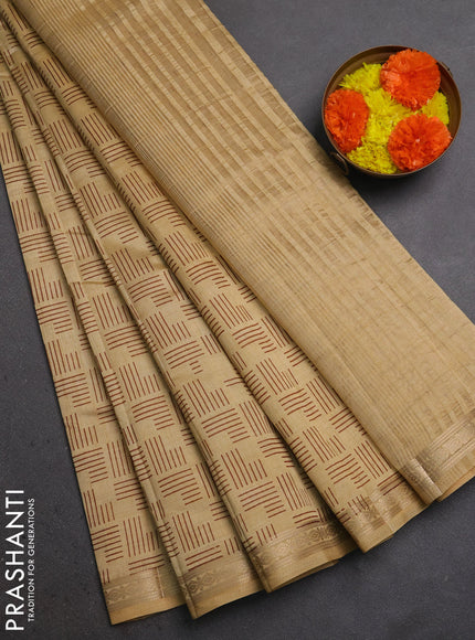 Semi Raw Silk Saree sandal with allover geometric prints and zari woven border