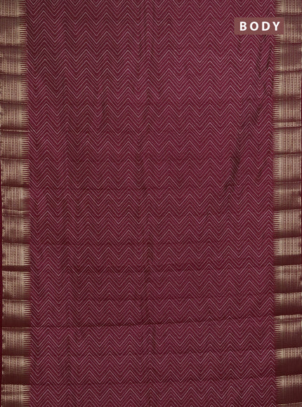 Semi Raw Silk Saree maroon with allover zig zag prints and zari woven border