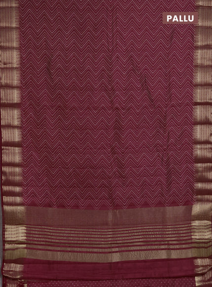 Semi Raw Silk Saree maroon with allover zig zag prints and zari woven border