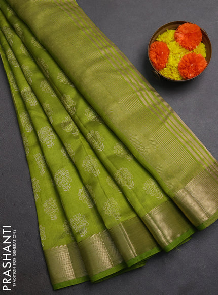 Semi Raw Silk Saree light green with allover butta prints and zari woven border