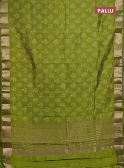 Semi Raw Silk Saree light green with allover butta prints and zari woven border