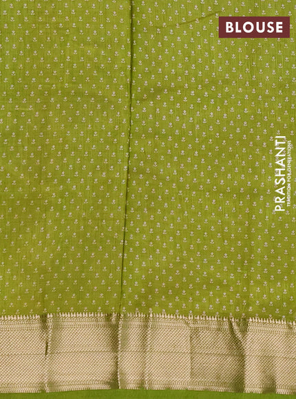 Semi Raw Silk Saree light green with allover butta prints and zari woven border