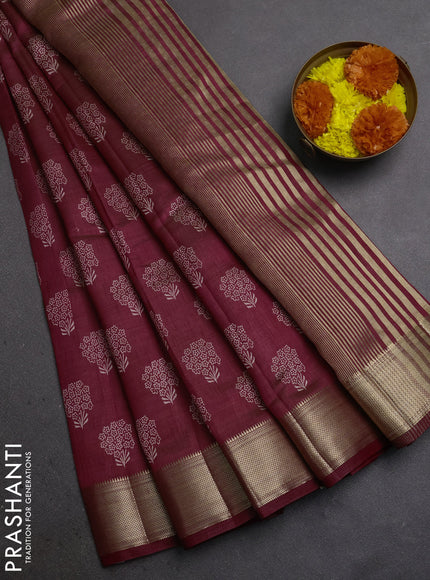 Semi Raw Silk Saree maroon with allover butta prints and zari woven border