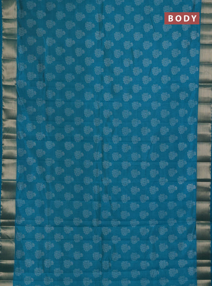 Semi Raw Silk Saree teal green with allover butta prints and zari woven border