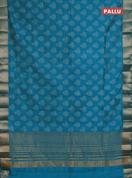 Semi Raw Silk Saree teal green with allover butta prints and zari woven border