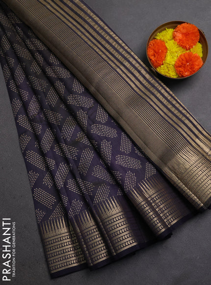 Semi Raw Silk Saree navy blue with allover butta prints and zari woven border