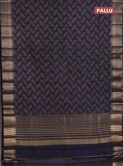 Semi Raw Silk Saree navy blue with allover butta prints and zari woven border