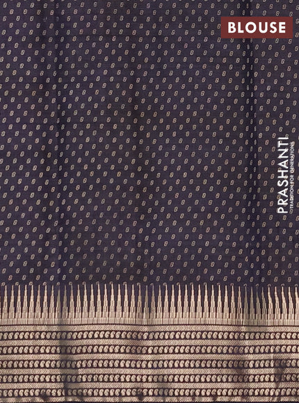 Semi Raw Silk Saree navy blue with allover butta prints and zari woven border