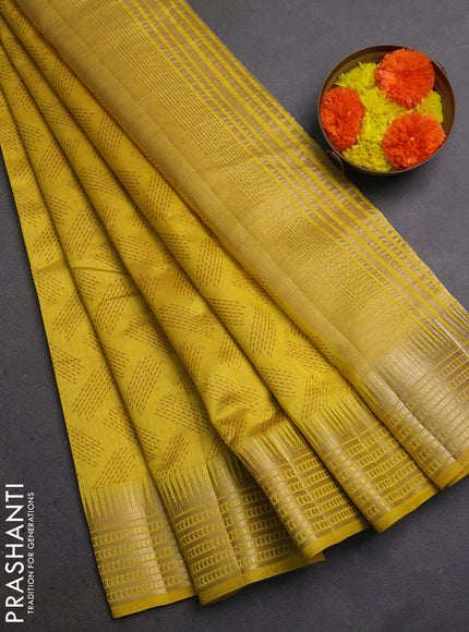 Semi Raw Silk Saree yellow with allover butta prints and zari woven border