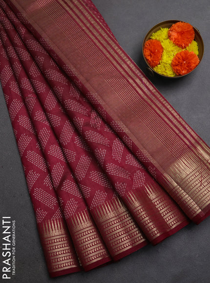 Semi Raw Silk Saree maroon with allover butta prints and zari woven border