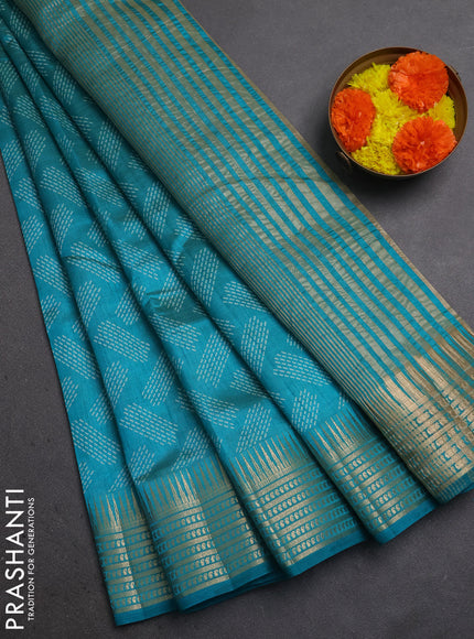 Semi Raw Silk Saree teal green with allover butta prints and zari woven border