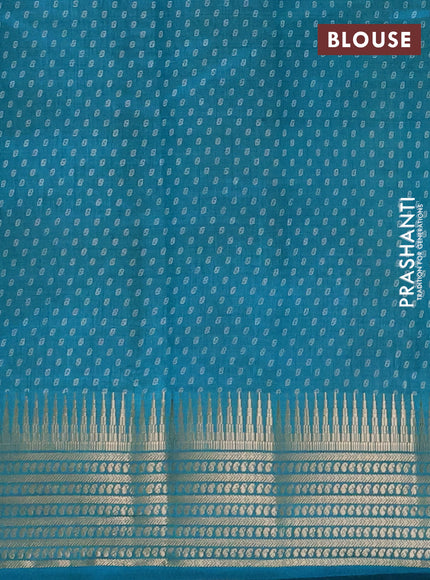 Semi Raw Silk Saree teal green with allover butta prints and zari woven border