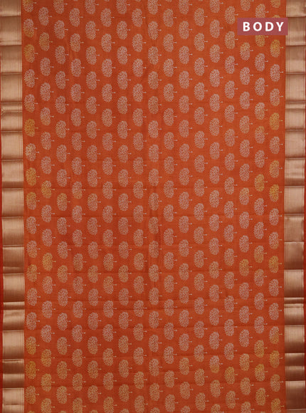 Semi Raw Silk Saree rust shade with allover butta prints and zari woven border