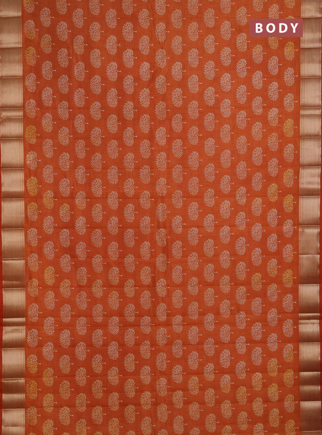 Semi Raw Silk Saree rust shade with allover butta prints and zari woven border