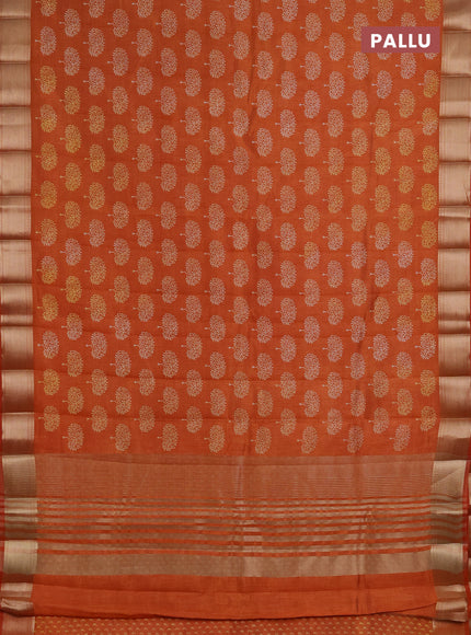 Semi Raw Silk Saree rust shade with allover butta prints and zari woven border