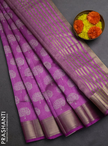 Semi Raw Silk Saree lavender with allover butta prints and zari woven border