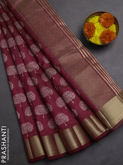 Semi Raw Silk Saree maroon with allover butta prints and zari woven border