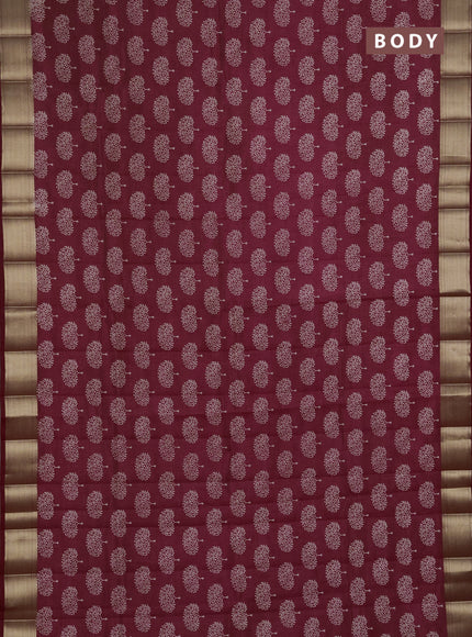 Semi Raw Silk Saree maroon with allover butta prints and zari woven border