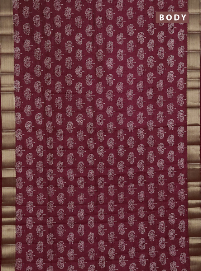 Semi Raw Silk Saree maroon with allover butta prints and zari woven border