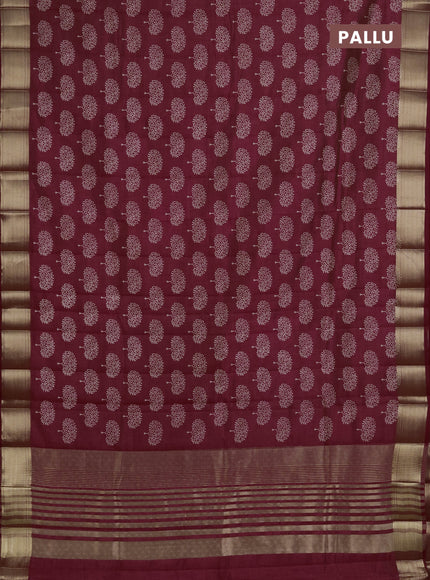 Semi Raw Silk Saree maroon with allover butta prints and zari woven border