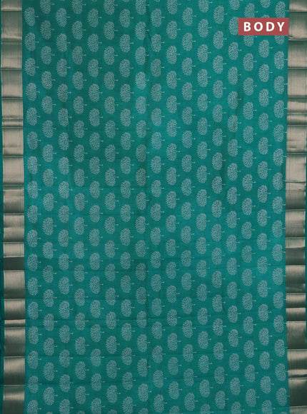 Semi Raw Silk Saree teal blue with allover butta prints and zari woven border