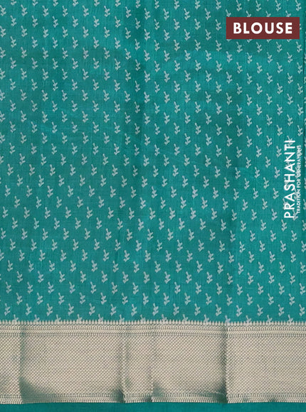 Semi Raw Silk Saree teal blue with allover butta prints and zari woven border